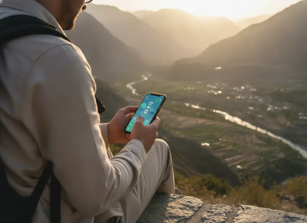 Real photo of a traveler in Pakistan using